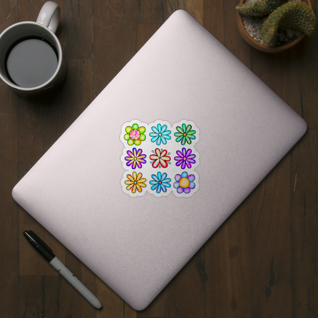 Doodled Flowers, Pretty Fleurs, Colorful Petals Array by Luxinda